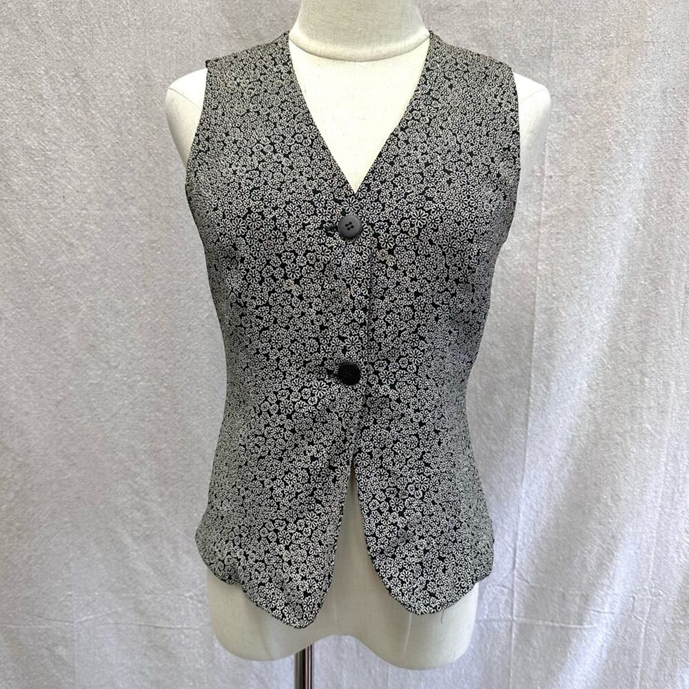 Ann Taylor vintage 90s floral print 2 button vest‎ size 6 Dark Fairy 100% Rayon